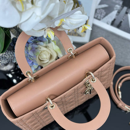 LARGE 32 LADY BAG IN PEACE LAMBSKIN WITH GOLD HARDWARE