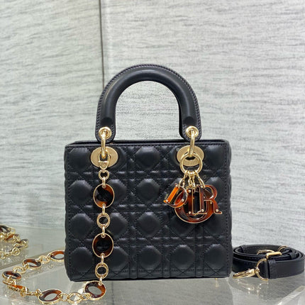 SMALL 20 LADY BAG IN BLACK MACROCANNAGE LAMBSKIN WITH GOLD HARDWARE