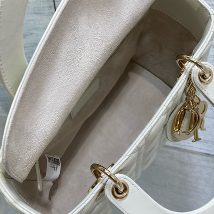 LADY BAG 24 IN WHITE CALFSKIN GOLD HARDWARE