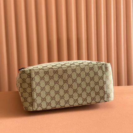 GG OPHIDIA FRONT ZIP POCKET TOTE BAG 36 IN BEIGE AND BROWN CANVAS