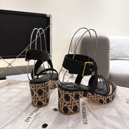 DIORACT SANDALS IN BLACK AND BEIGE EMBROIDERY AND CALFSKIN