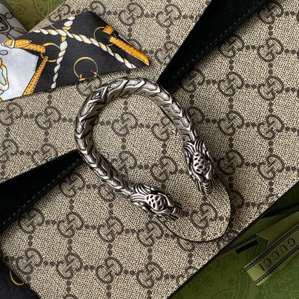 GG DIONYSUS SHOULDER BAG IN BEIGE CANVAS SILVER HARDWARE