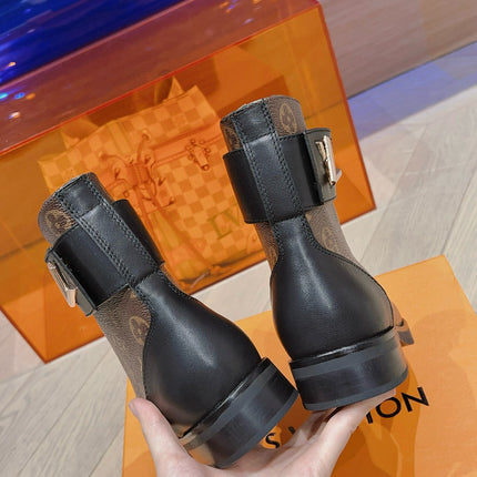 LV BOOTS IN BROWN MONOGRAM CANVAS MIX CALFSKIN