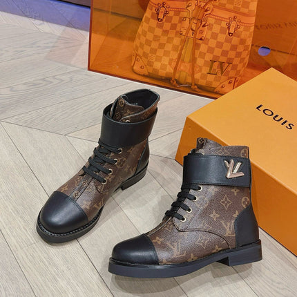 LV BOOTS IN BROWN MONOGRAM CANVAS MIX CALFSKIN