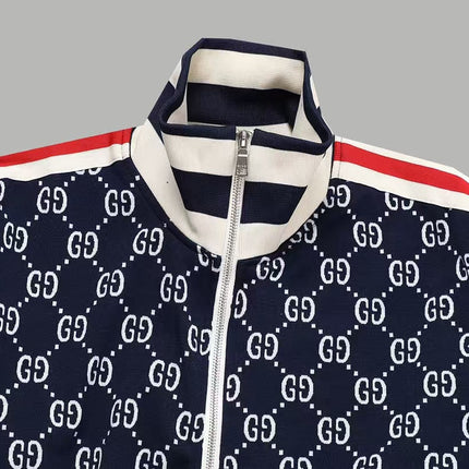 GUCCI ZIP-UP KNITTED JACKET IN NAVY BLUE