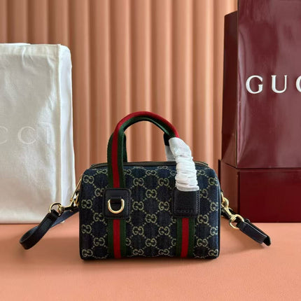 GG TOP HANDLE BAG 20 IN DARK BLUE DENIM MIX CALFSKIN