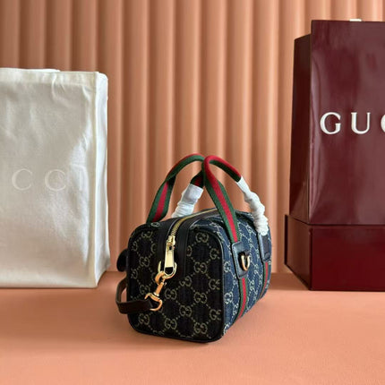 GG TOP HANDLE BAG 20 IN DARK BLUE DENIM MIX CALFSKIN