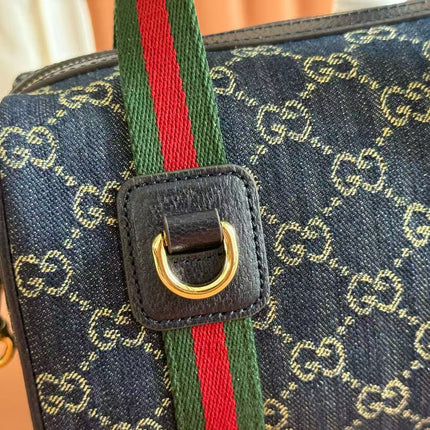 GG TOP HANDLE BAG 20 IN DARK BLUE DENIM MIX CALFSKIN