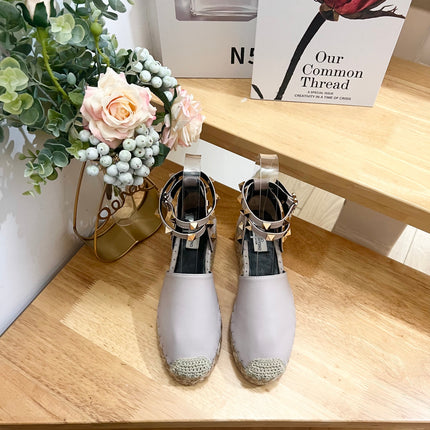 LIGHT PURPLE LEATHER ROCKSTUD ESPADRILLES ANKLE STRAP FLATS