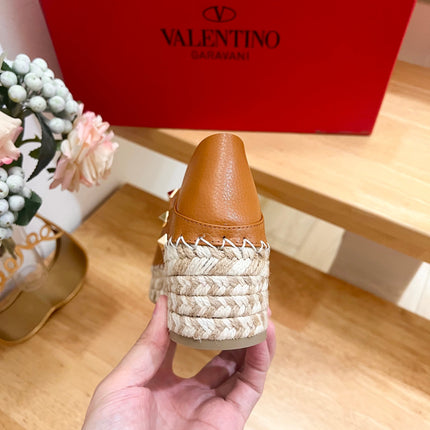 FLAT ESPADRILLE IN BRONZE BROWN CALFSKIN 2 CM WITH STUDS