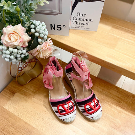 WEDGE PLATFORM SANDALS IN COLORFUL CANVAS 85 MM