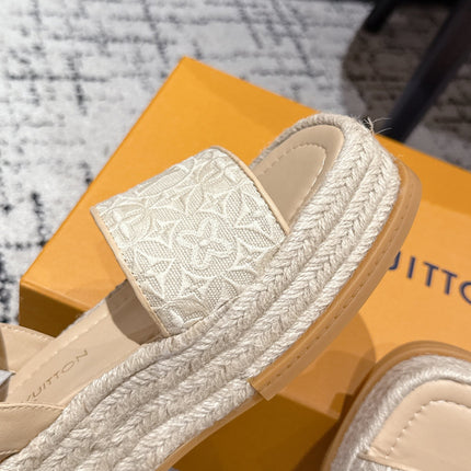 LV PLATFORM ESPADRILLE SANDALS 25S IN BEIGE FABRIC