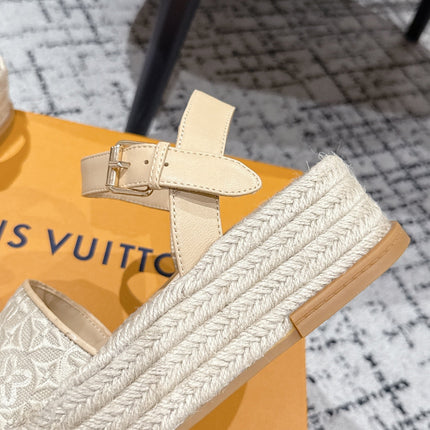 LV PLATFORM ESPADRILLE SANDALS 25S IN BEIGE FABRIC