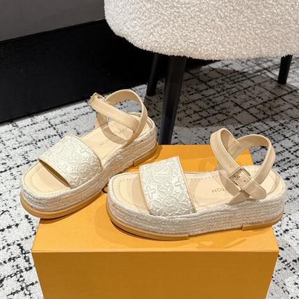 LV PLATFORM ESPADRILLE SANDALS 25S IN BEIGE FABRIC