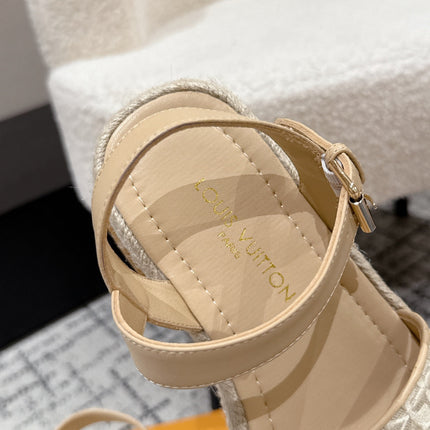 LV PLATFORM ESPADRILLE SANDALS 25S IN BEIGE FABRIC