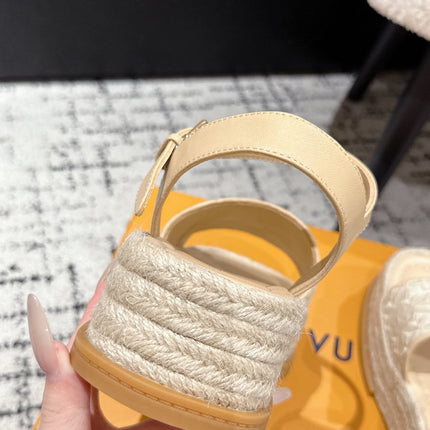 LV PLATFORM ESPADRILLE SANDALS 25S IN BEIGE FABRIC