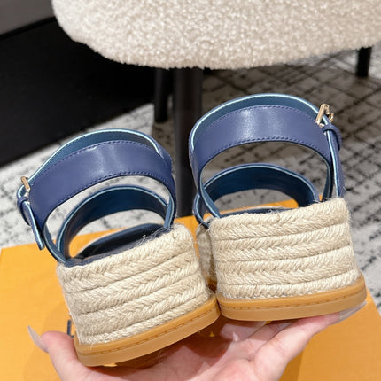 LV PLATFORM ESPADRILLE SANDALS 25S IN DARK BLUE FABRIC