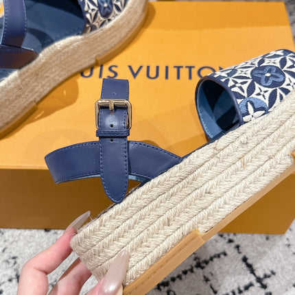 LV PLATFORM ESPADRILLE SANDALS 25S IN DARK BLUE FABRIC