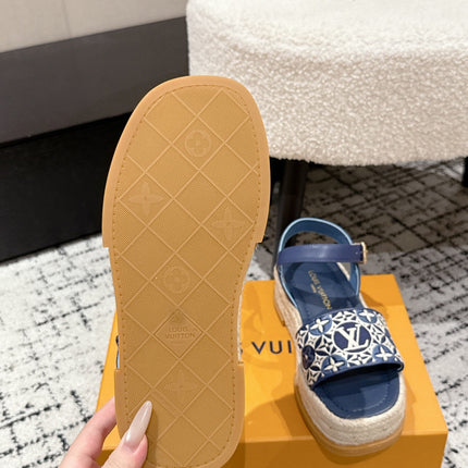 LV PLATFORM ESPADRILLE SANDALS 25S IN DARK BLUE FABRIC