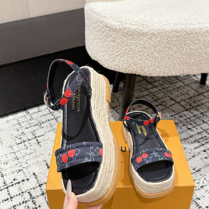 LV PLATFORM ESPADRILLE SANDALS 25S IN NAVY BLUE DENIM