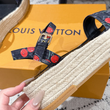 LV PLATFORM ESPADRILLE SANDALS 25S IN NAVY BLUE DENIM
