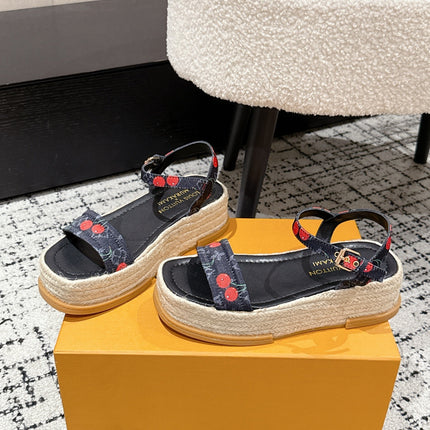 LV PLATFORM ESPADRILLE SANDALS 25S IN NAVY BLUE DENIM