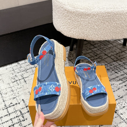 LV PLATFORM ESPADRILLE SANDALS 25S IN BLUE DENIM
