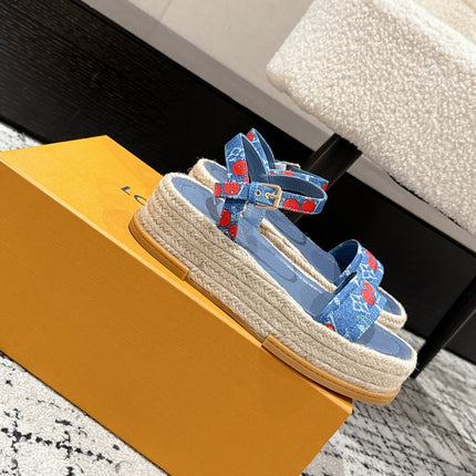 LV PLATFORM ESPADRILLE SANDALS 25S IN BLUE DENIM