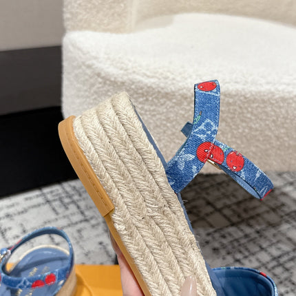 LV PLATFORM ESPADRILLE SANDALS 25S IN BLUE DENIM