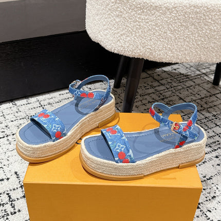 LV PLATFORM ESPADRILLE SANDALS 25S IN BLUE DENIM