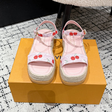 LV PLATFORM ESPADRILLE SANDALS 25S IN LIGHT PINK DENIM