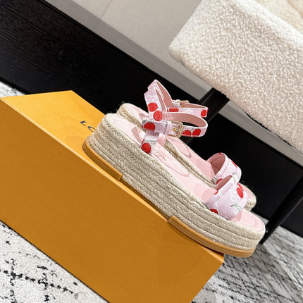 LV PLATFORM ESPADRILLE SANDALS 25S IN LIGHT PINK DENIM