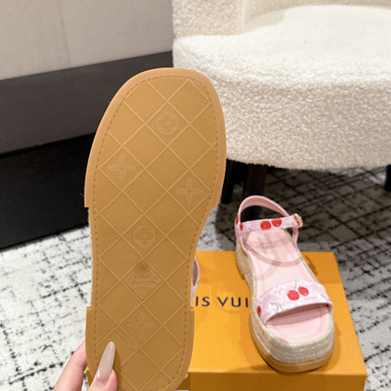 LV PLATFORM ESPADRILLE SANDALS 25S IN LIGHT PINK DENIM