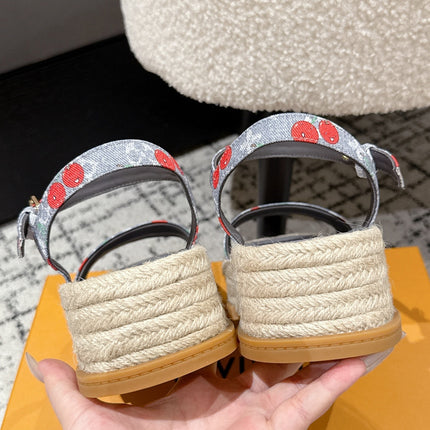 LV PLATFORM ESPADRILLE SANDALS 25S IN GREY DENIM