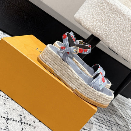 LV PLATFORM ESPADRILLE SANDALS 25S IN GREY DENIM