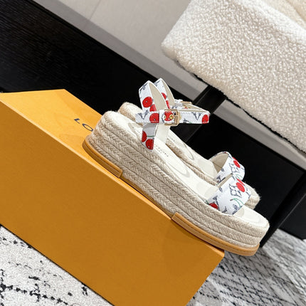 LV PLATFORM ESPADRILLE SANDALS 25S IN WHITE DENIM
