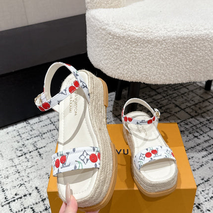 LV PLATFORM ESPADRILLE SANDALS 25S IN WHITE DENIM
