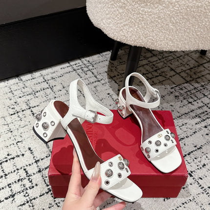 VLTN STUDDED BLOCK HEEL SANDALS 25S 60 MM IN WHITE LAMBSKIN