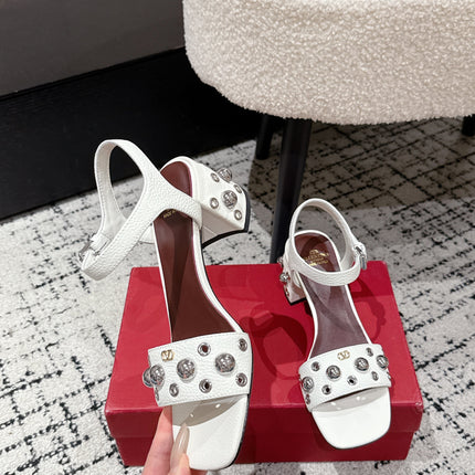 VLTN STUDDED BLOCK HEEL SANDALS 25S 60 MM IN WHITE LAMBSKIN