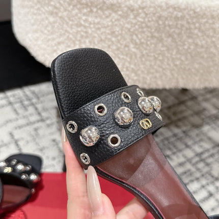 VLTN STUDDED BLOCK HEEL SANDALS 25S 60 MM IN BLACK LAMBSKIN