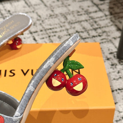 LV CHERRY HIGH HEELS 25S 55 MM IN GREY DENIM STYLE 7