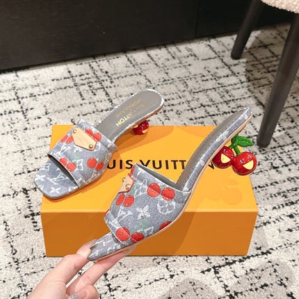 LV CHERRY HIGH HEELS 25S 55 MM IN GREY DENIM STYLE 7