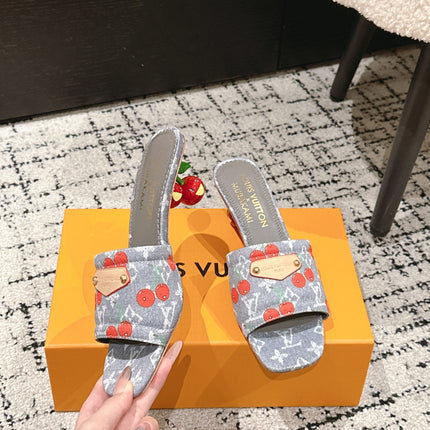 LV CHERRY HIGH HEELS 25S 55 MM IN GREY DENIM STYLE 7