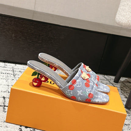 LV CHERRY HIGH HEELS 25S 55 MM IN GREY DENIM STYLE 7