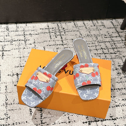 LV CHERRY HIGH HEELS 25S 55 MM IN GREY DENIM STYLE 7