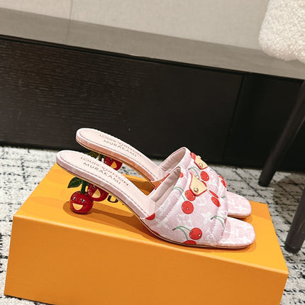 LV CHERRY HIGH HEELS 25S 55 MM IN LIGHT PINK DENIM STYLE 8