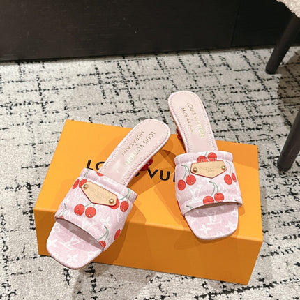 LV CHERRY HIGH HEELS 25S 55 MM IN LIGHT PINK DENIM STYLE 8