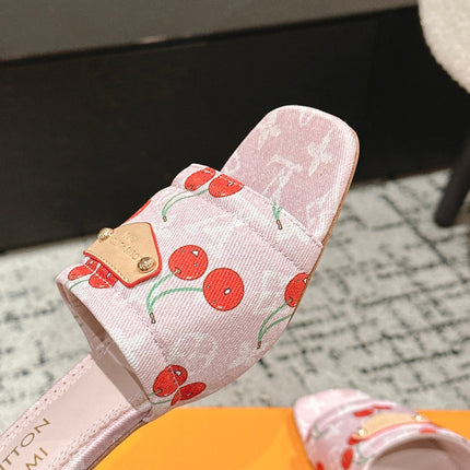 LV CHERRY HIGH HEELS 25S 55 MM IN LIGHT PINK DENIM STYLE 8