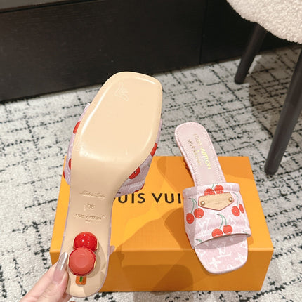 LV CHERRY HIGH HEELS 25S 55 MM IN LIGHT PINK DENIM STYLE 8