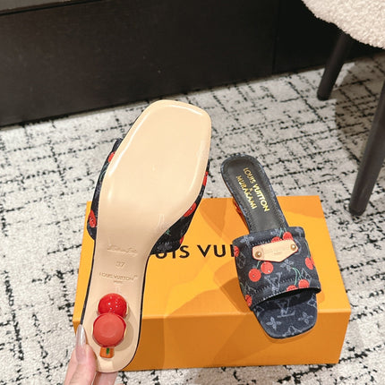 LV CHERRY HIGH HEELS 25S 55 MM IN CHARCOAL BLACK DENIM STYLE 10